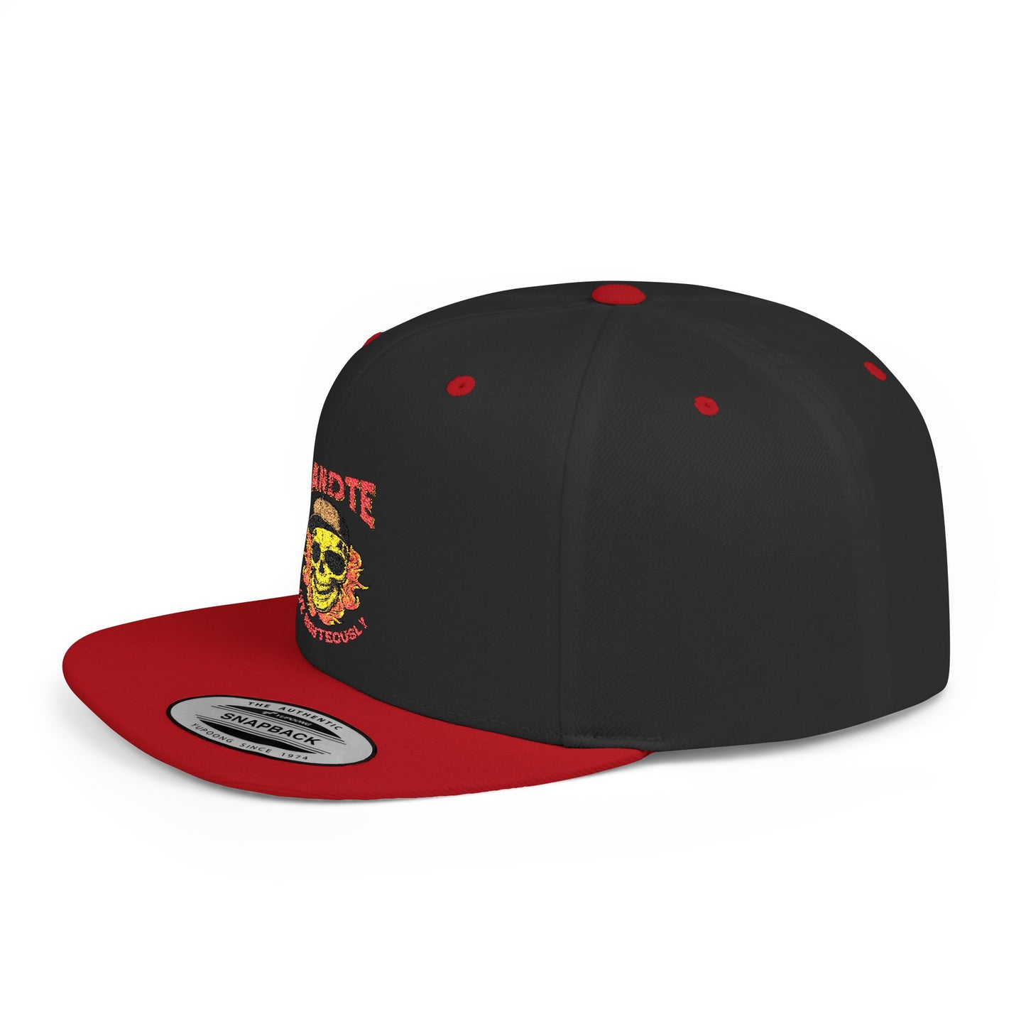 Skull Flame Flat Bill Snapback Hat — "Eadite Live Everywhere" Retro Streetwear
