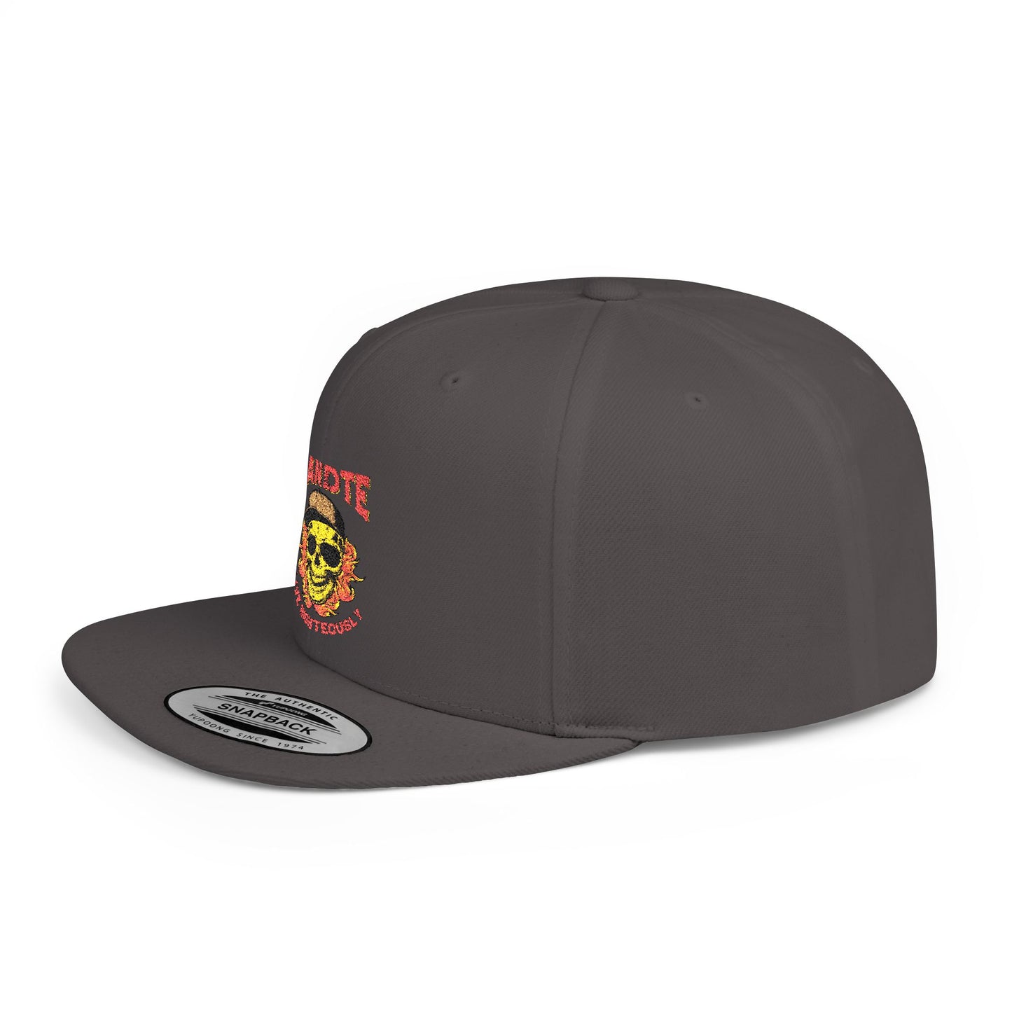 Skull Flame Flat Bill Snapback Hat — "Eadite Live Everywhere" Retro Streetwear