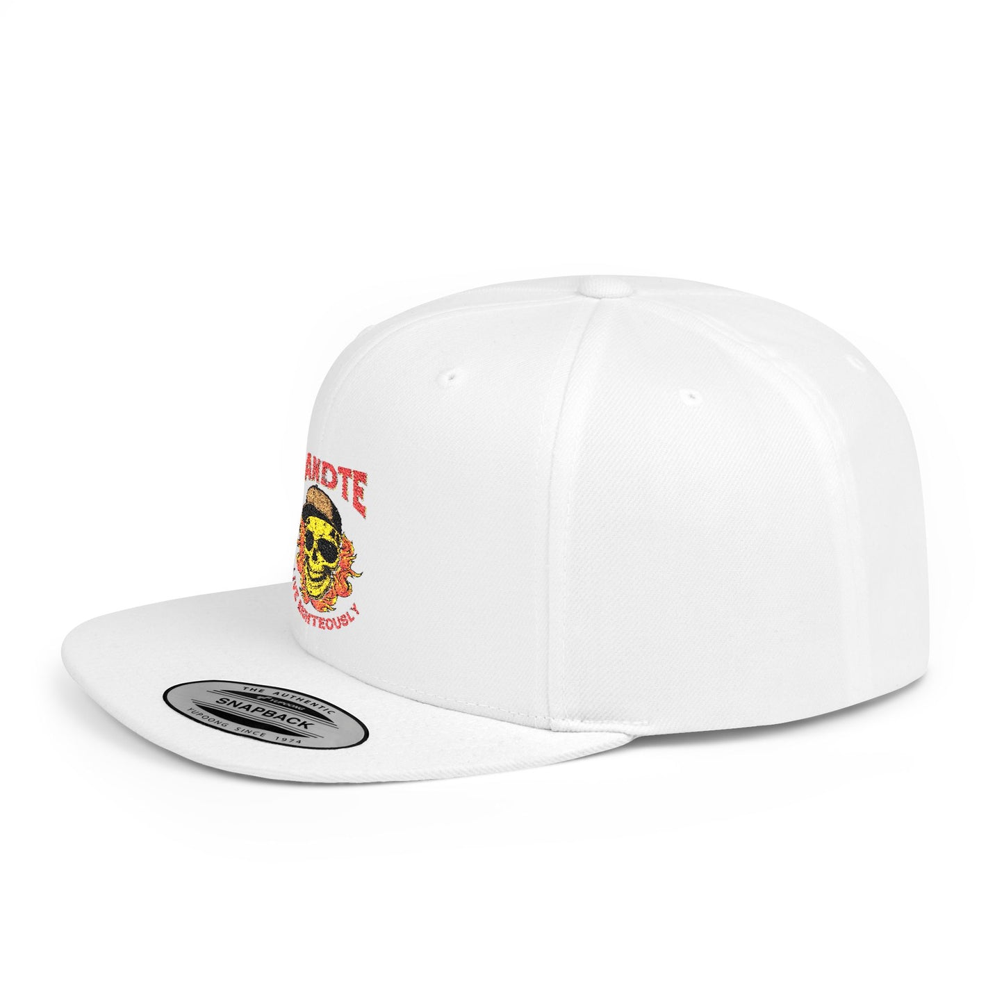 Skull Flame Flat Bill Snapback Hat — "Eadite Live Everywhere" Retro Streetwear